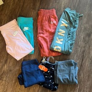 Lot of 7 girls L/XL sweatpants, capris, leggings Nike, Lucky, DNKY NWOT